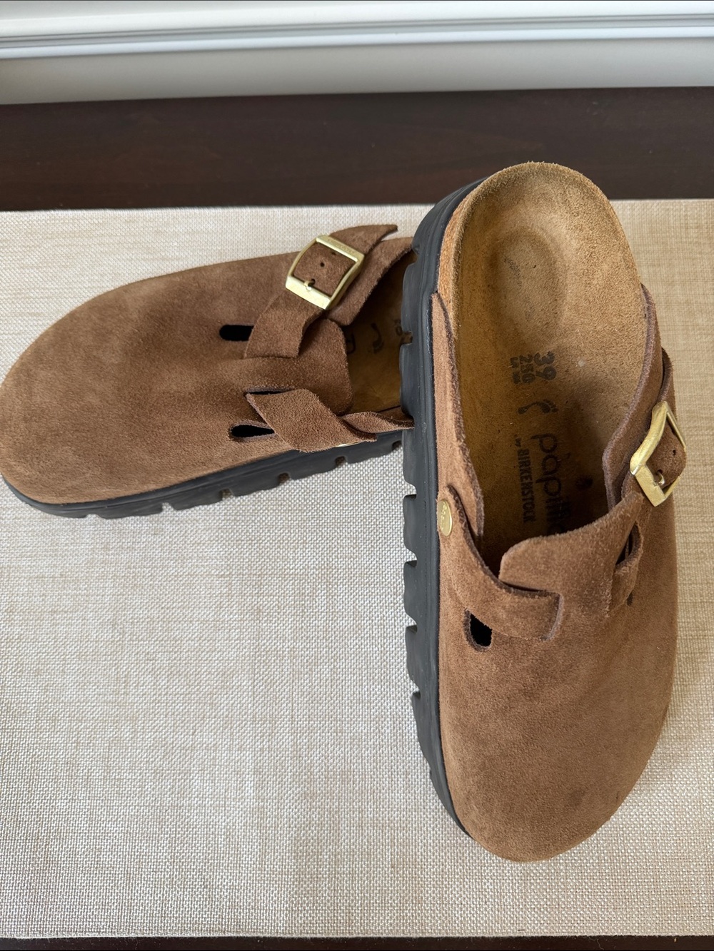 Birkenstock Papilio  Brown Suede Slip-On Clogs with Buckle - Picture 2 of 8